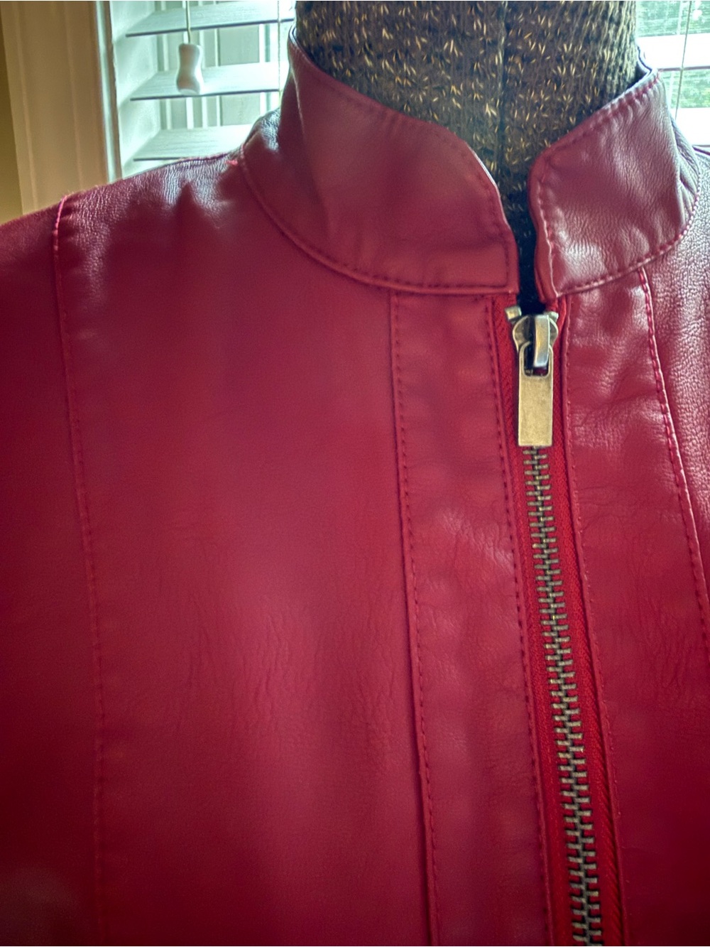 Baccini Raspberry Red Faux Leather Zip-Peplum Jacket - Picture 3 of 7